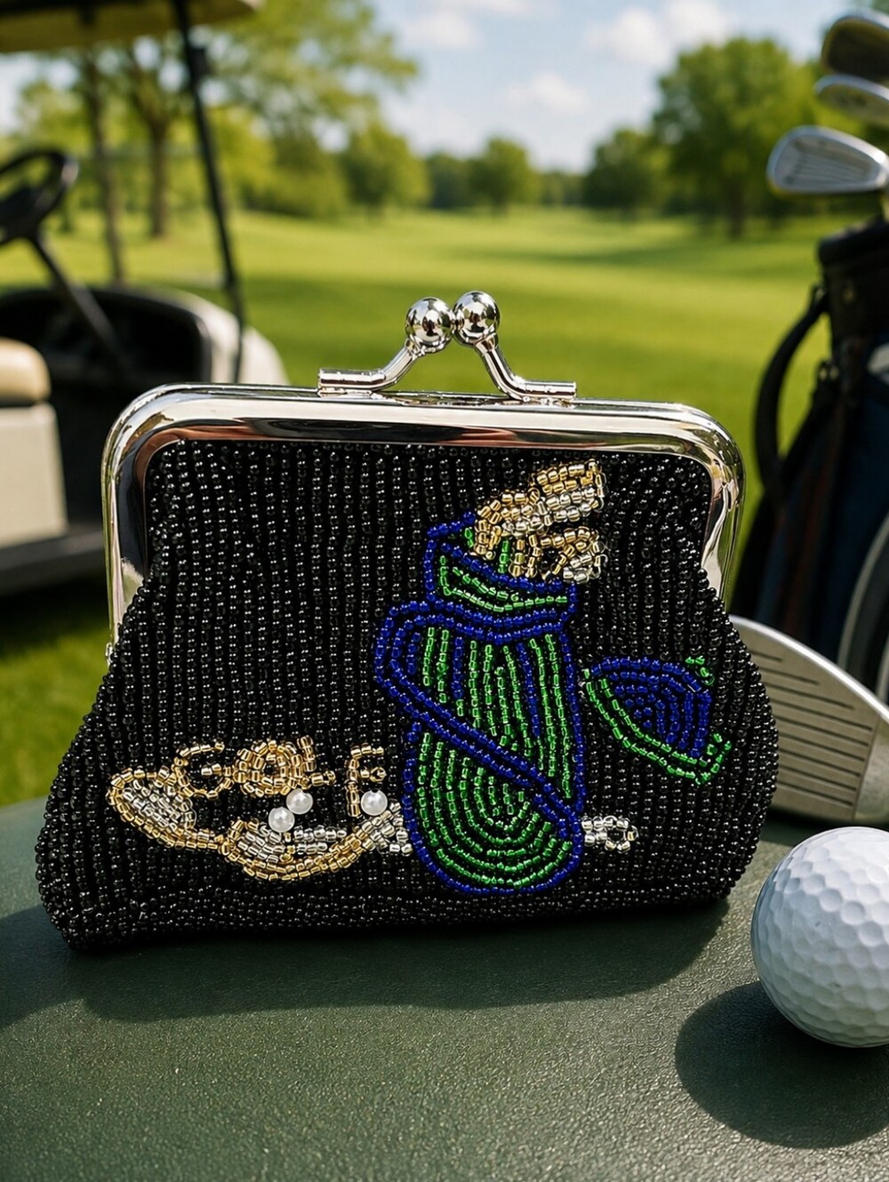 Golf Beaded Coin Purse – Golf Bag & Clubs – New Old Stock